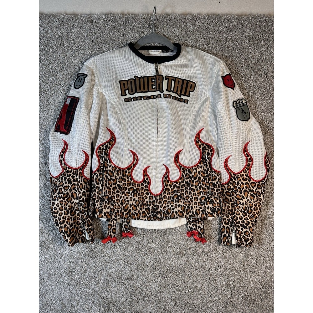 Power Trip Women's XS Mesh Motorcycle Jacket‎ Leopard Flames Street Riding
